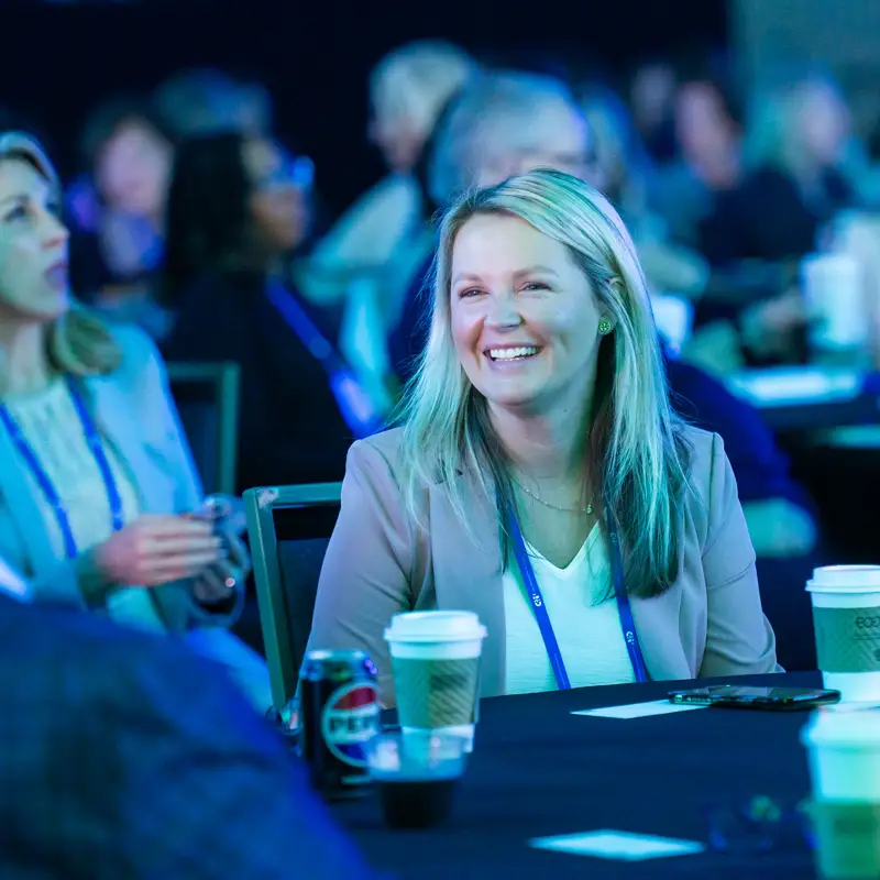 An attendee at a keynote presentation